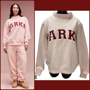 NEW Parke Valentine’s Varsity Mockneck Peony Crimson Sweatshirt Cozy Luxe S/M